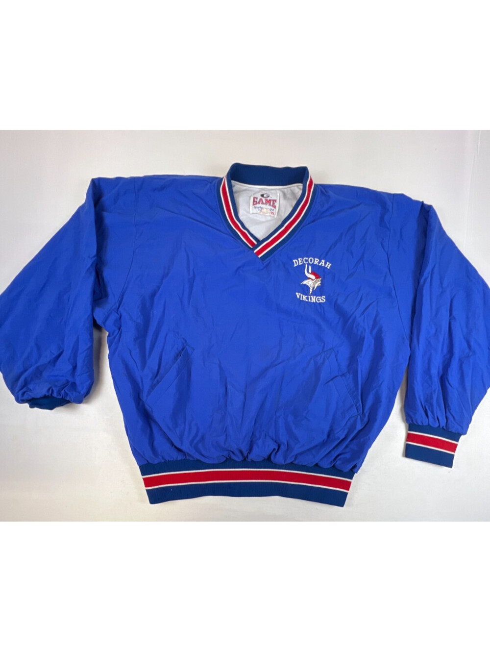 Vintage Game Sportswear Decorah Vikings Men XL Blue Nylon Pullover Jacket